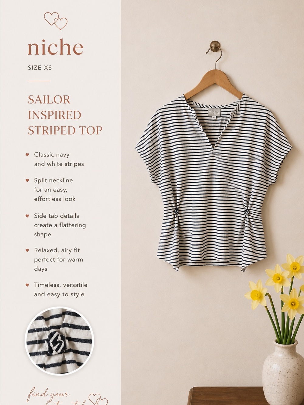 Navy & White Striped Split-Neck Top